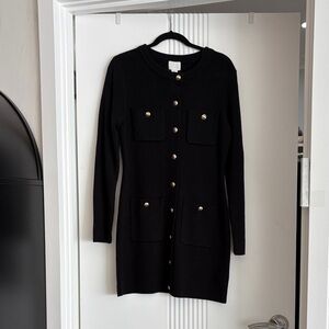 H&M Elegant Black Long Sleeve Dress with Gold Accents